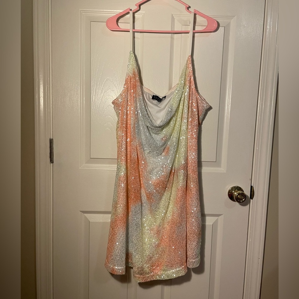 Colorful Sequin Scowl Neck Plus Size Dress - Picture 2 of 6